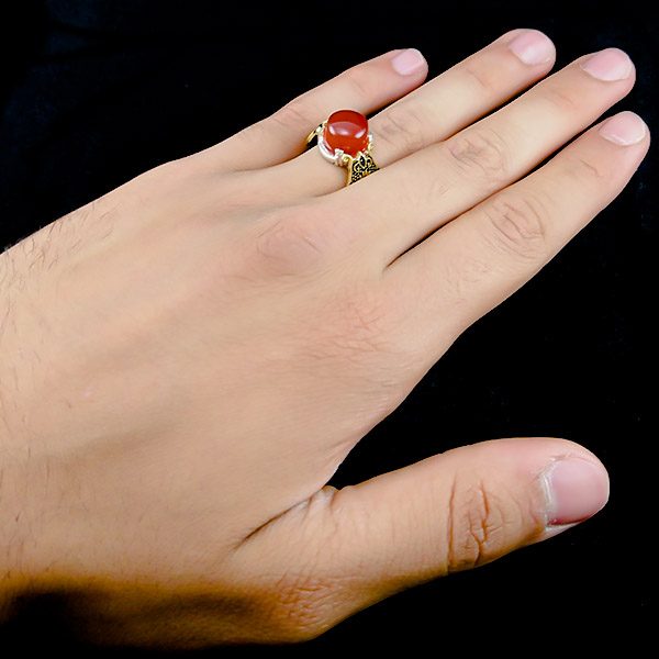 انگشتر نقره مردانه طرح جاوید با سنگ عقیق یمنی - Image 2