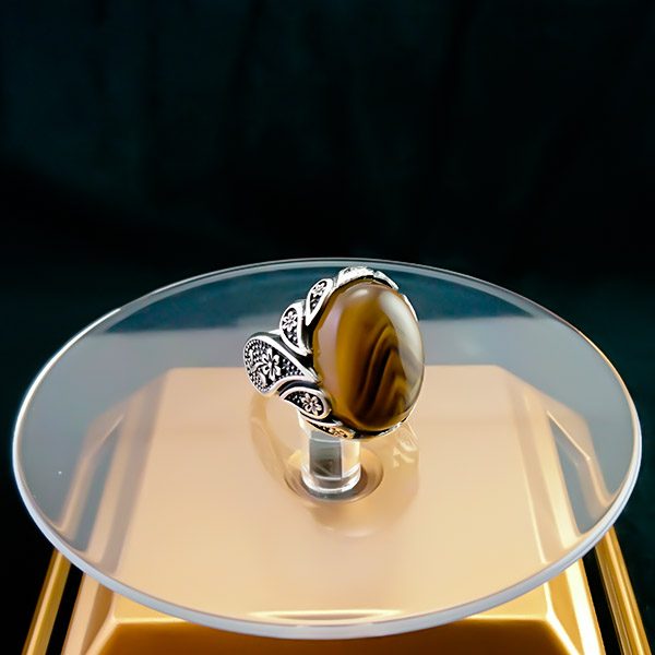 انگشتر نقره مردانه طرح بهدین با سنگ عقیق سلیمانی - Image 3