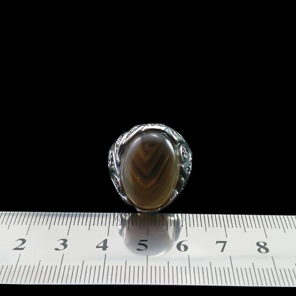 انگشتر نقره مردانه طرح بهدین با سنگ عقیق سلیمانی - Image 4