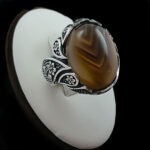 انگشتر نقره مردانه طرح بهدین با سنگ عقیق سلیمانی