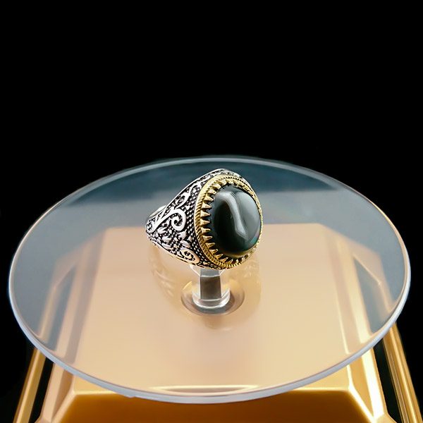 انگشتر نقره مردانه طرح بهشاد با سنگ عقیق سلیمانی - Image 2