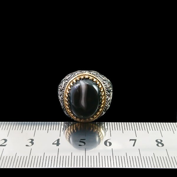 انگشتر نقره مردانه طرح بهشاد با سنگ عقیق سلیمانی - Image 3