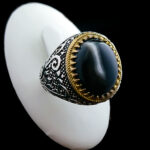 انگشتر نقره مردانه طرح بهشاد با سنگ عقیق سلیمانی