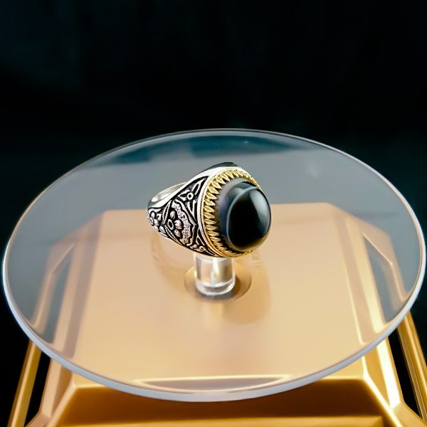 انگشتر نقره مردانه طرح پارسیا با سنگ عقیق سلیمانی - Image 4