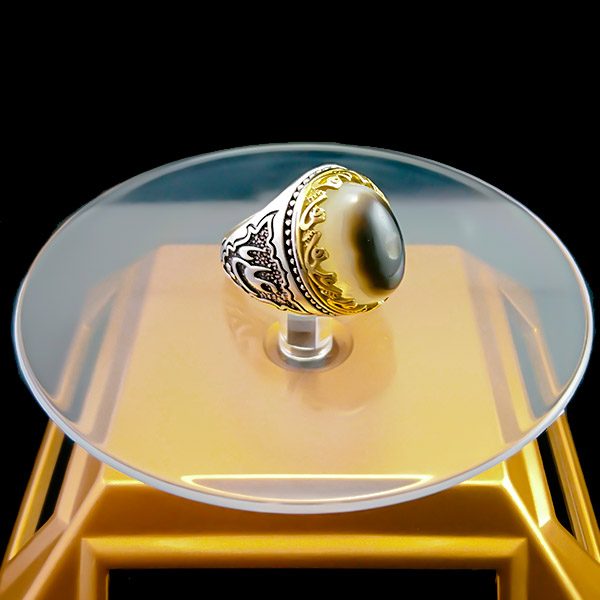 انگشتر نقره مردانه طرح یا علی یا فاطمه با سنگ عقیق سلیمانی اصل - Image 3