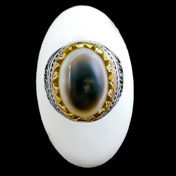 انگشتر نقره مردانه طرح یا علی یا فاطمه با سنگ عقیق سلیمانی اصل - Image 2