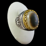 انگشتر نقره مردانه طرح یا علی یا فاطمه با سنگ عقیق سلیمانی اصل