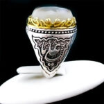 انگشتر نقره مردانه طرح یا علی یا فاطمه با سنگ عقیق سلیمانی اصل - Image 5