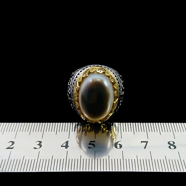 انگشتر نقره مردانه طرح یا علی یا فاطمه با سنگ عقیق سلیمانی اصل - Image 6