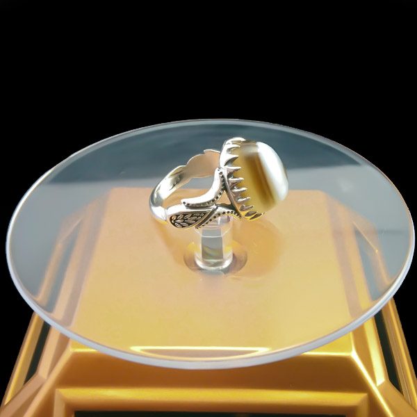 انگشتر نقره مردانه طرح خوشنود با سنگ عقیق سلیمانی اصل - Image 2