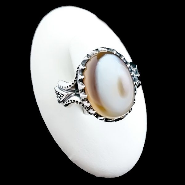 انگشتر باباقوری عقیق سلیمانی مردانه نقره ساده