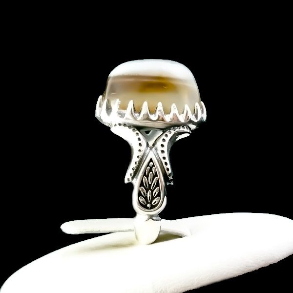 انگشتر نقره مردانه طرح خوشنود با سنگ عقیق سلیمانی اصل - Image 4