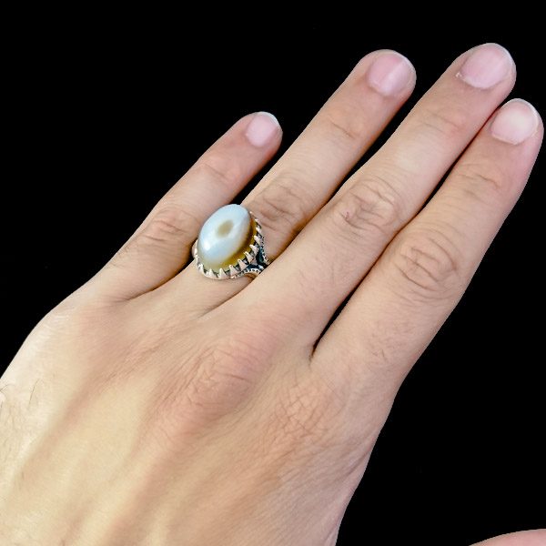 انگشتر نقره مردانه طرح خوشنود با سنگ عقیق سلیمانی اصل - Image 6