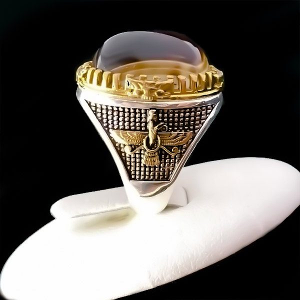 انگشتر نقره مردانه طرح پاسارگاد ۲ با سنگ عقیق سلیمانی اصل - Image 3