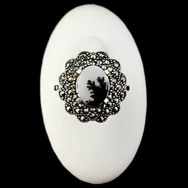 انگشتر نقره زنانه طرح هلما با سنگ عقیق شجر اصلی - Image 4