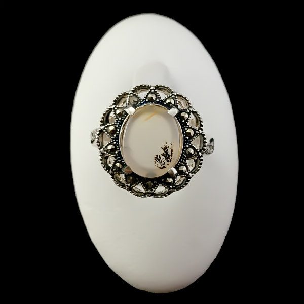 انگشتر نقره زنانه طرح هلنا با سنگ عقیق شجر اصلی - Image 3