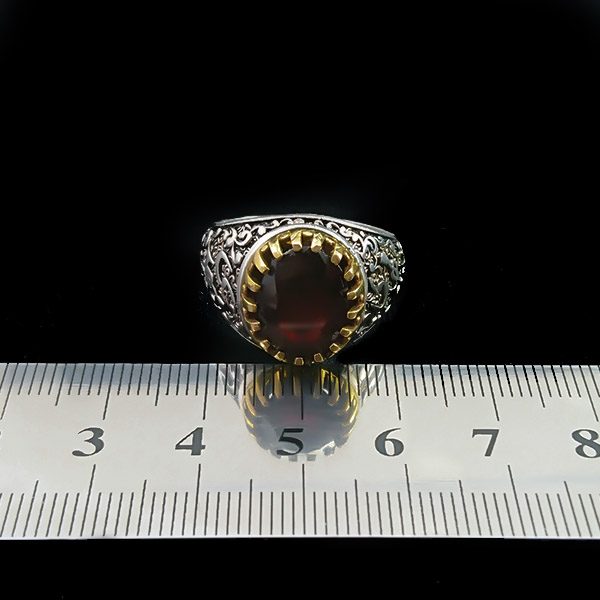 انگشتر نقره مردانه طرح یا مهدی با سنگ گارنت الماس تراش - Image 3