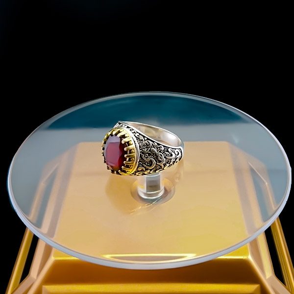 انگشتر نقره مردانه طرح یا مهدی با سنگ گارنت الماس تراش - Image 5