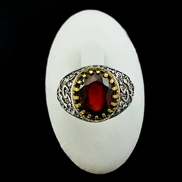 انگشتر نقره مردانه طرح یا مهدی با سنگ گارنت الماس تراش - Image 6