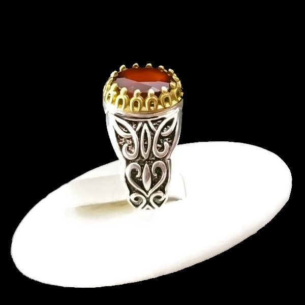 انگشتر نقره مردانه طرح دارمان با سنگ گارنت الماس تراش - Image 4