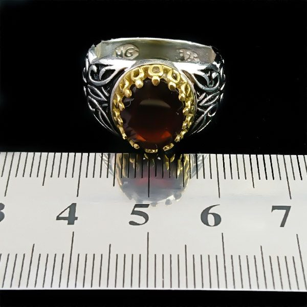 انگشتر نقره مردانه طرح دارمان با سنگ گارنت الماس تراش - Image 5