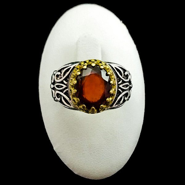 انگشتر نقره مردانه طرح دارمان با سنگ گارنت الماس تراش - Image 3