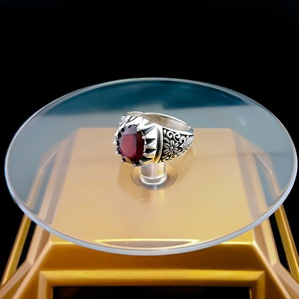 انگشتر نقره مردانه طرح دارنوش با سنگ گارنت الماس تراش - Image 5