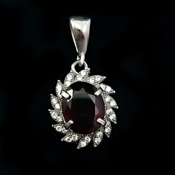 گردنبند گارنت الماس تراش نقره زنانه طرح مروارید - Image 2