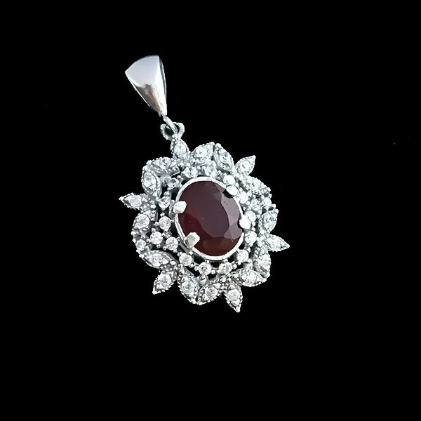 گردنبند نقره زنانه طرح گیسو با سنگ گارنت الماس تراش - Image 4