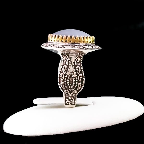 انگشتر نقره مردانه طرح راتینا با سنگ حدید صینی + حکاکی - Image 3