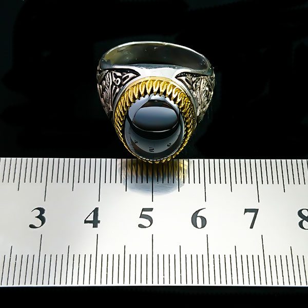 انگشتر نقره مردانه طرح دایان با سنگ حدید صینی+حکاکی - Image 3