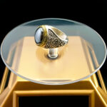 انگشتر نقره مردانه طرح دایان با سنگ حدید صینی+حکاکی - Image 2