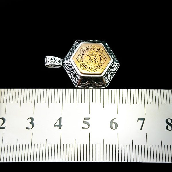 گردنبند نقره دست ساز شش ضلعی یا امام حسین (ع) با حرز امام جواد (ع) و تربت امام حسین (ع) - Image 5