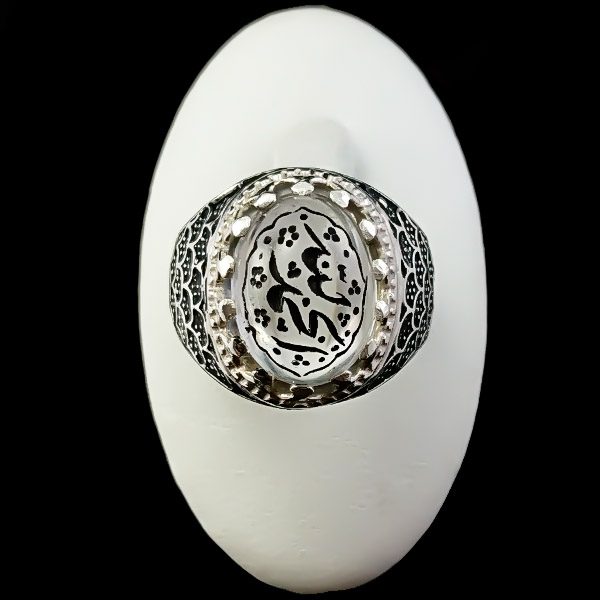 انگشتر نقره مردانه طرح صدفی با سنگ در نجف + حکاکی الحمدلله - Image 2