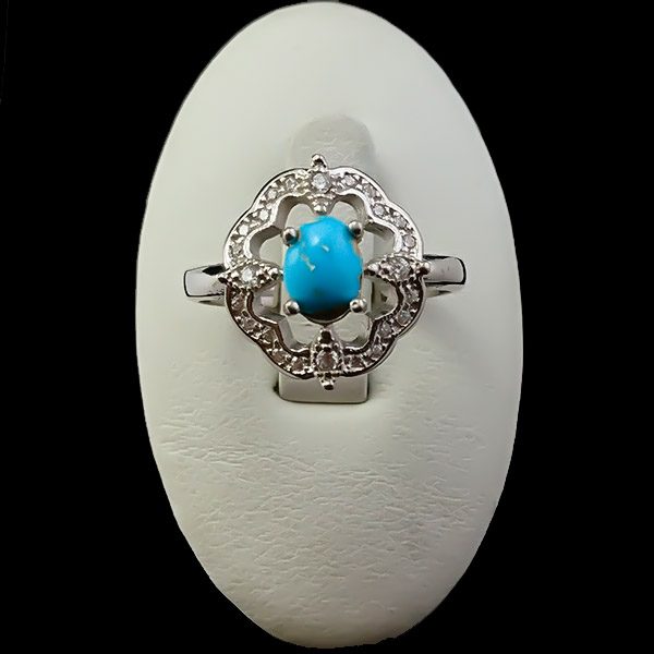 انگشتر نقره زنانه طرح کاترین با سنگ فیروزه نیشابوری - Image 2