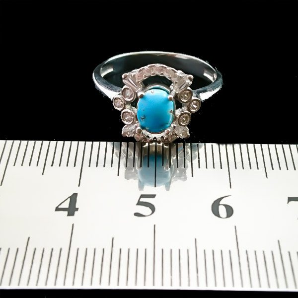 انگشتر نقره زنانه طرح کارولین با سنگ فیروزه نیشابوری - Image 2