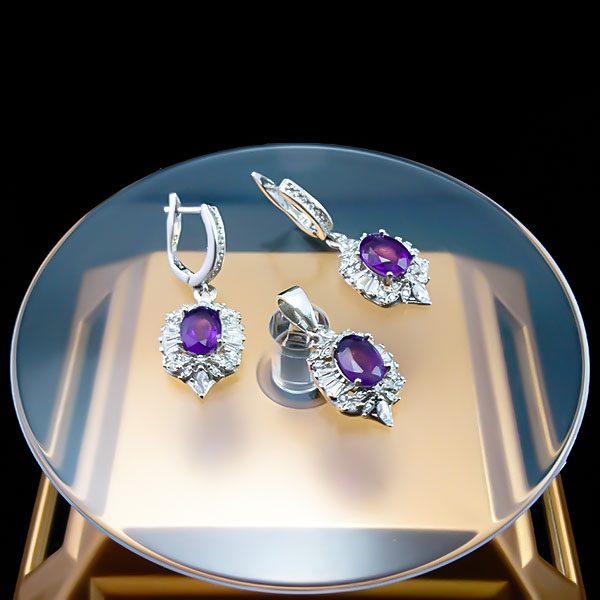 نیم ست نقره زنانه طرح صوفیا با سنگ آمیتیست الماس تراش - Image 7