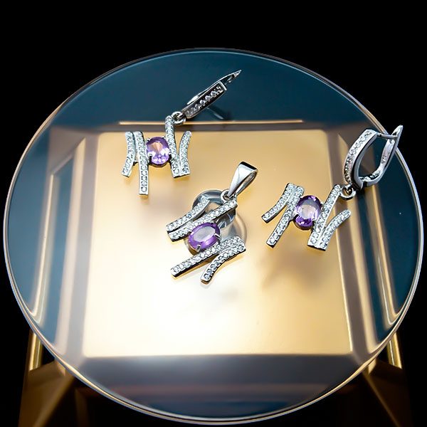 قیمت: نیم ست نقره زنانه طرح طیلا با سنگ آمیتیست الماس تراش - Image 3