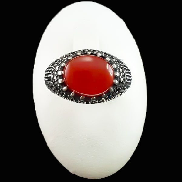 انگشتر نقره مردانه طرح آبتین با سنگ عقیق یمنی سرخ - Image 5