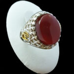 انگشتر نقره مردانه طرح کف العباس با سنگ عقیق یمنی سرخ