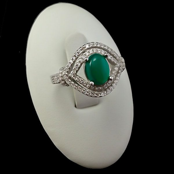 ۴-۱-۰۸۶ agate-ring (3) انگشتر عقیق سبز زنانه نقره ساده