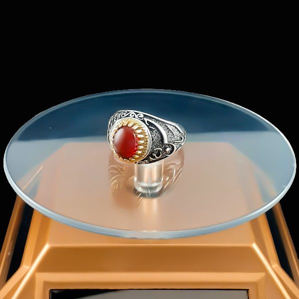 انگشتر نقره مردانه طرح یا حسین با سنگ عقیق یمنی سرخ - Image 2
