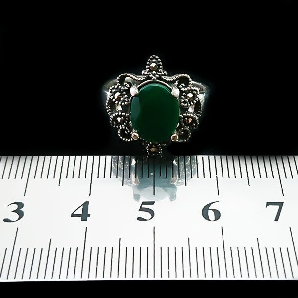 انگشتر نقره زنانه طرح ستاره مارکازیت با سنگ زمرد الماس تراش - Image 3