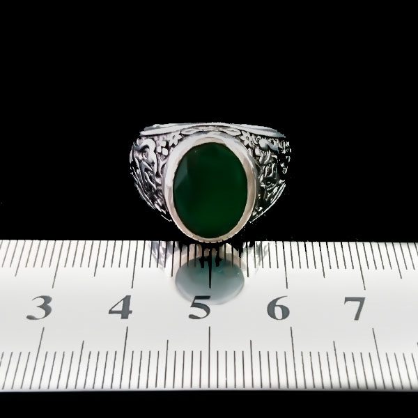 انگشتر نقره مردانه طرح یا قمر بنی هاشم با سنگ زمرد الماس تراش - Image 4