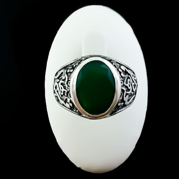 انگشتر نقره مردانه طرح یا قمر بنی هاشم با سنگ زمرد الماس تراش - Image 5