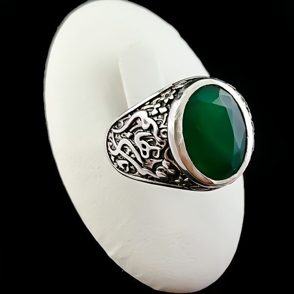 انگشتر زمرد مردانه نقره ساده