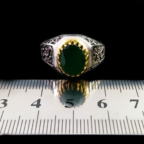 انگشتر نقره مردانه طرح حیدر امیرالمومنین با سنگ زمرد الماس تراش - Image 5