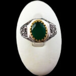 انگشتر نقره مردانه طرح حیدر امیرالمومنین با سنگ زمرد الماس تراش - Image 2