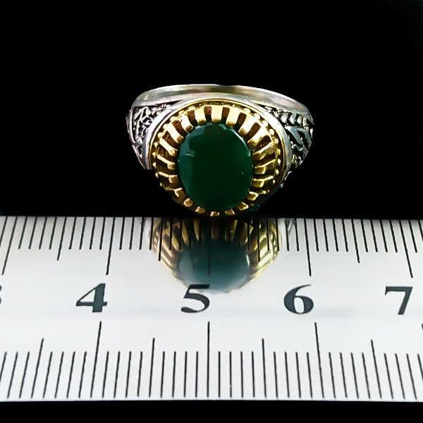 انگشتر نقره مردانه طرح سلام بر حسین با سنگ زمرد الماس تراش - Image 3