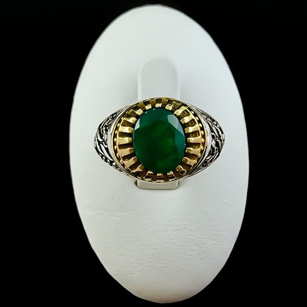 انگشتر نقره مردانه طرح سلام بر حسین با سنگ زمرد الماس تراش - Image 4